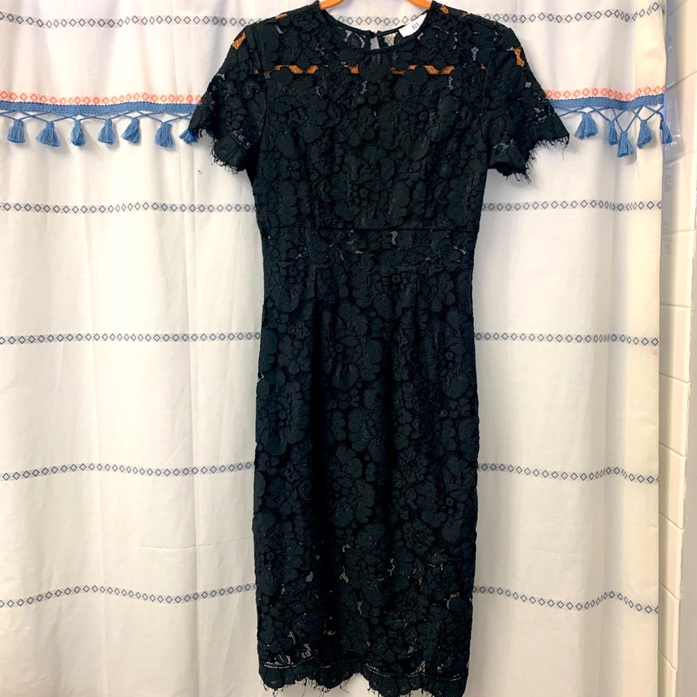 LACE MIDI DRESS WITH SEE THROUGH WAIST
